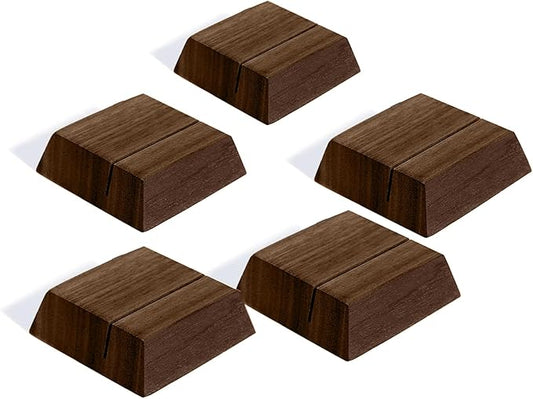 UNIQOOO 12 Pack Trapezoid Walnut Wood Stand |1.2mm Slot for Cardstock, Wedding Table Numbers Holders, Photo Holder, Photo Display Stand for Event Decor, Retail Shop, Cafe Restaurant Menu, Business Card, Name Tag