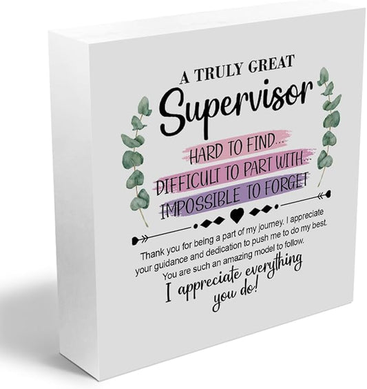 Supervisor Gifts for Women Men Wooden Box Sign Wall Decor Wooden Plaque Sign Boss Gift Thank You Gifts for Leader Manager Office Living Room Bedroom Home Decor Desk Shelf Table Decor Retirement Gift