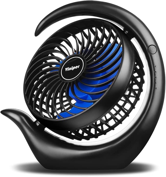 Viniper Portable Rechargeable Fan, Small Desk Fan : 3 Speeds & 8-24 Hours Longer Working, 180 Rotation, Portable USB Battery Fan for Office/Home (Black-Blue)6.2 inch
