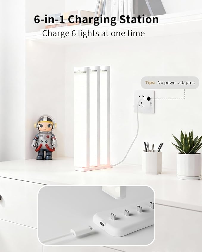 Usb Under Cabinet Lighting charging station with 6 Type-c Charging Ports, 2-Pack, Portable Motion Sensor Light Indoor Multi-Light Storage&Charging Base Save Charging Time Design for Closet Light