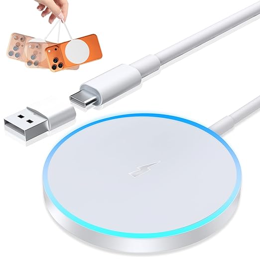 Wireless Charger 15W Max Magnetic Fast Charging Pad Mat for iPhone 17 16 15 14 13 12 11 Pro Max/Mini/Plus/XR/X/8, Galaxy S23/S22/S21/S20/S10/Buds, Case Friendly, White