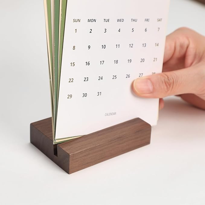 UNIQOOO 3.5" Walnut Wood Stand for Monthly Desk Calendar, Wooden Block Base, Cardstock Holder, For Office Home Retail Reception Decor, Photo Display, 10 Pack