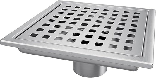 Square Shower Drain, Shower Drain 6 inch with Removable Grate Cover, Corrosion Resistant AISI 304 Stainless Steel Shower Floor Drain with Hair Catcher