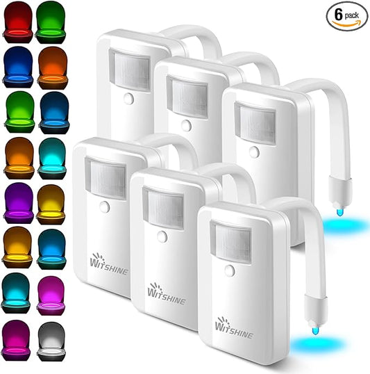 Toilet Light with Motion Activated Sensor 6Pack, 16 Color Changing LED Night Lights Inside Toilet Bowl for Bathroom Decor, Cool Gadgets for Kids Room Accessories, AA Battery Operated