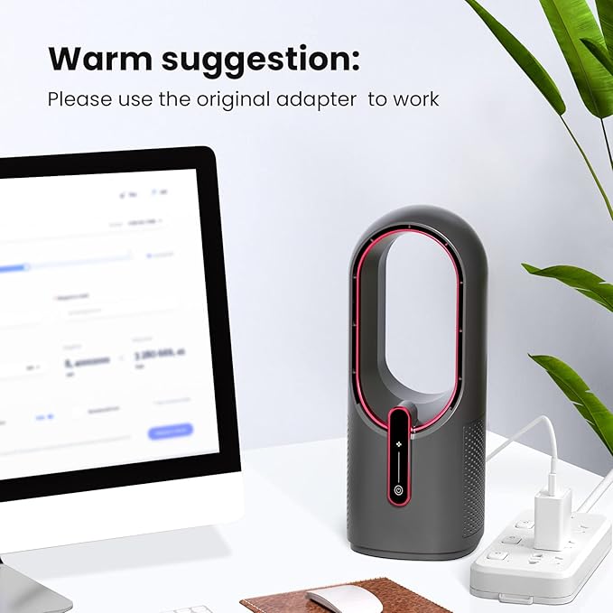 Desk Fan Bladeless, 11.8 Inch Office Fan Small, Quiet, 3 Speed Adjustment, Touch Control, Easy to Clean, Desk Fans Small Quiet, Ideal for Office, Living Room, Bedroom