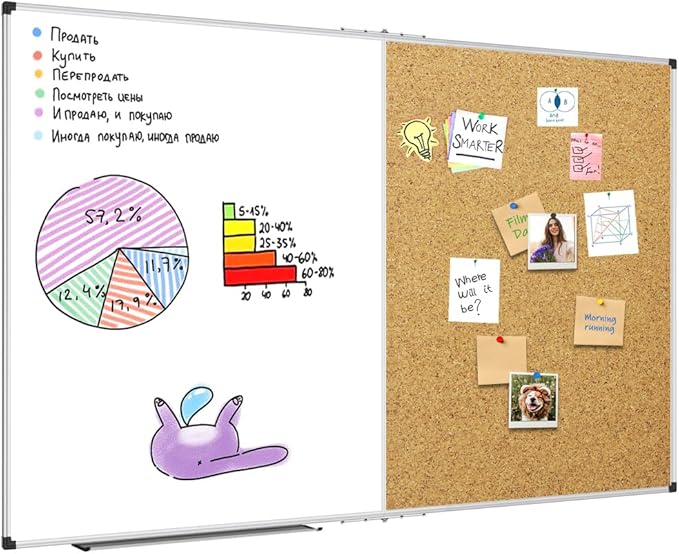 XBoard Extra Large Magnetic White Board and Bulletin Corkboard Combination, 72 x 40 Inch Foldable Dry Erase & Cork Combo Board for Wall with Aluminum Frame, 6' x 3' Notice Memo Board Pin Vision Board