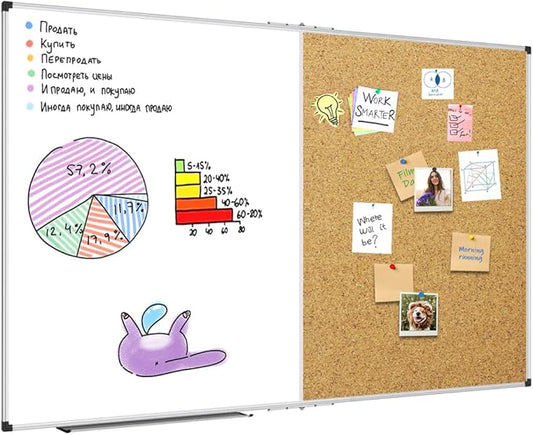 XBoard Extra Large Magnetic White Board and Bulletin Corkboard Combination, 72 x 40 Inch Foldable Dry Erase & Cork Combo Board for Wall with Aluminum Frame, 6' x 3' Notice Memo Board Pin Vision Board