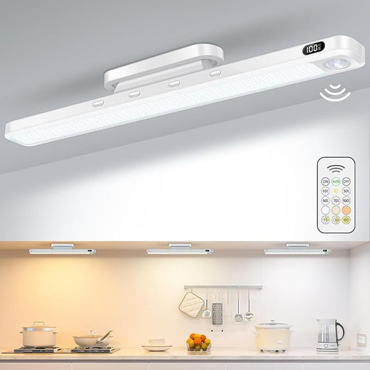WILLED 5W Motion Sensor Magnetic Light Bar with Remote, Eye-Care Under Cabinet Lighting with Battery Level Display, Vanity Lights for Mirror, Stick on Lights for Cabinet, Closet, Desk and Bathroom