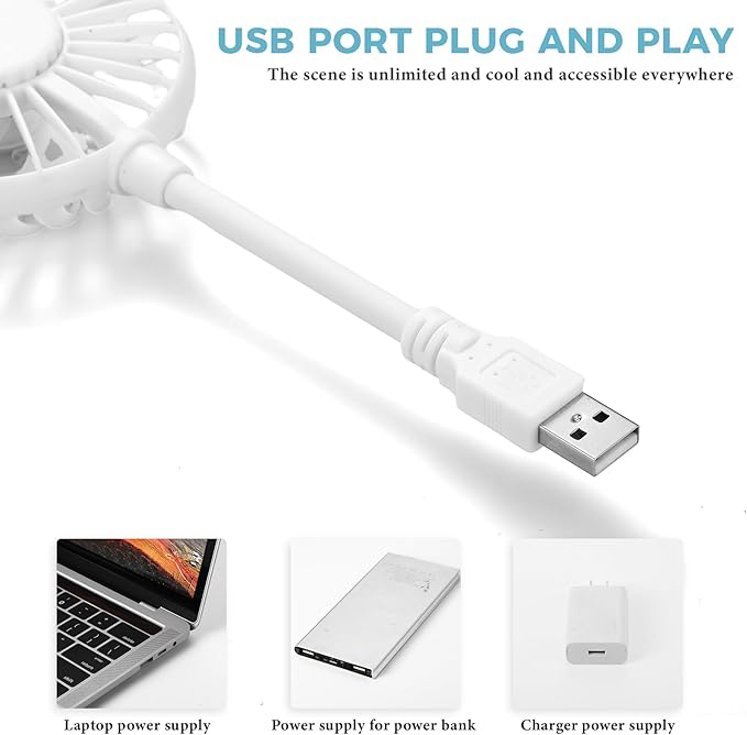 2 Pcs USB Fan Mini Portable Fan for 360 Degree Rotation USB Desk Fan Small Personal Fan Compatible with All USB Outputs Such as Laptop/Power Bank/Plug for Travel Commute Office Camping