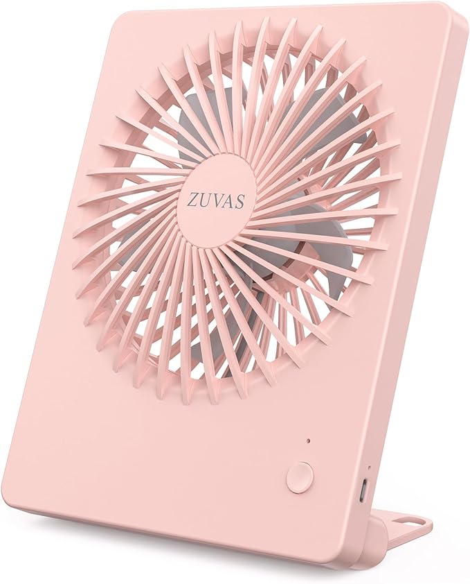 Zuvas Desk Fan Battery Operated Fan Rechargeable 180°Tilt Folding Personal Fan Ultra Quiet Small Portable 3 Speed Adjustable Strong Wind Fan For Office Bedroom Home Desktop Camping (Pink)