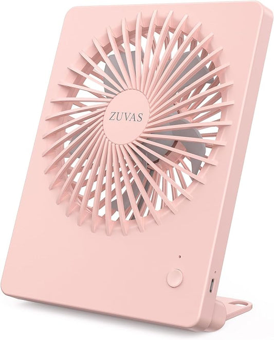 Zuvas Desk Fan Battery Operated Fan Rechargeable 180°Tilt Folding Personal Fan Ultra Quiet Small Portable 3 Speed Adjustable Strong Wind Fan For Office Bedroom Home Desktop Camping (Pink)