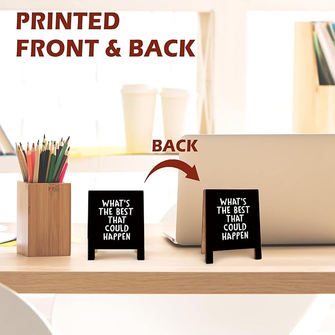 What's the Best That Could Happen Desk Sign, Inspirational Desk Decor, Positive Affirmations Motivational Wooden Sign for Office Cubicle Accessories Decoration