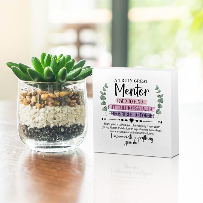 Mentor Gifts Wooden Box Sign Wall Decor Wooden Plaque Sign Boss Teacher Appreciation Gifts for Mentor Bedroom Living Room Home Decor Desk Shelf Table Decor Going Away Farewell Gifts for Coworkers