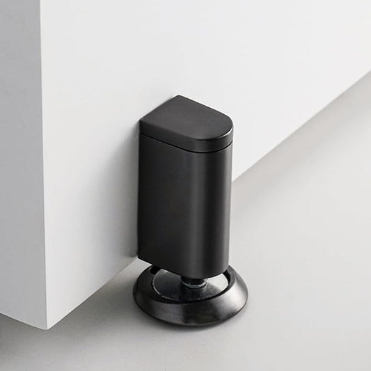 Windproof Magnetic Door Stoppers, 0-0.78" Stroke Doorstop, No-Hole Floor Door Stop with Adhesive and Screws to Keep Door Open, Black, 1 Pack