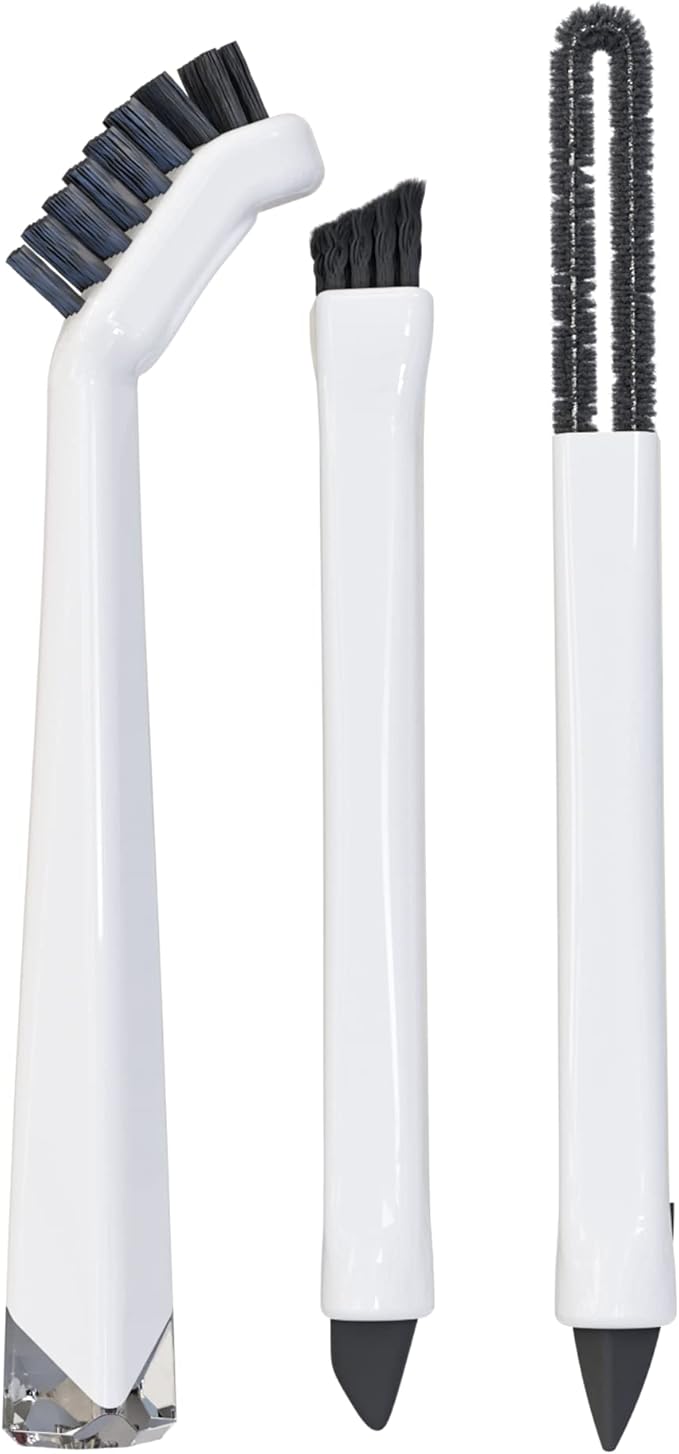 Small Cleaning Brush Set 3pcs—Crevice Brushes for Cleaning—Scrub Brushes Set with Silicone Tipped Scrub Brush—Stiff Handle Miniature Cleaning Brush for Kitchen Uensils, Tight Spaces, Tub, Shower