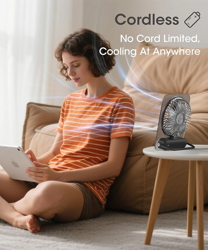 Small Desk Fan Battery Powred, Quiet USB Fans Transparency Style, Personal Travel Essential, Portable Mini Rechargeable Fan for Desktop,Home,Office,Dorm, Clear+Gray