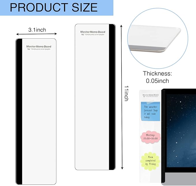 Office Desk Accessories 3pcs Multifunction Computer Monitor Memo Board - Transparent Computer Side Panel Memo Creative Monitor Side Panel Suitable for Office Home Desktop