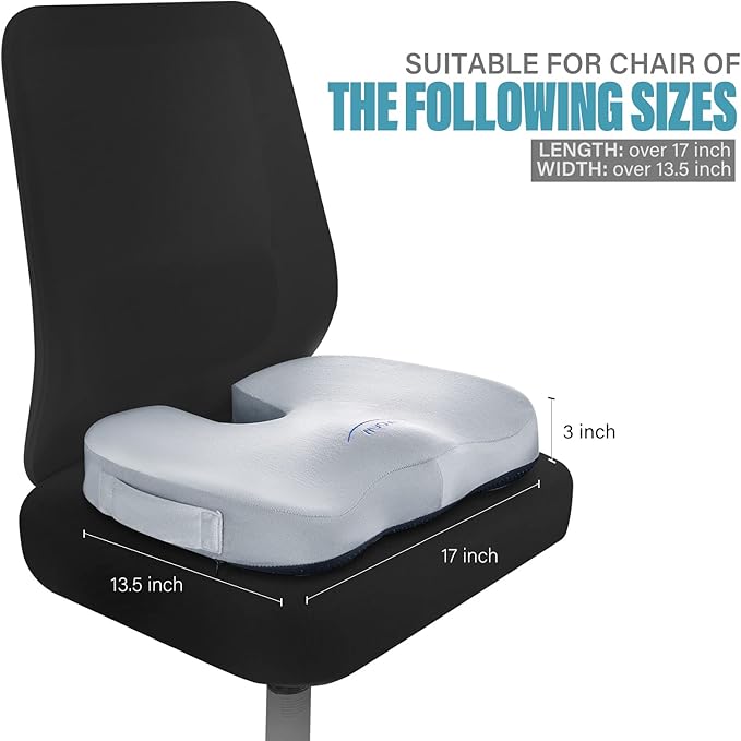 WAOAW Seat Cushion, Office Chair Cushions Butt Pillow for Long Sitting, Memory Foam Chair Pad for Back, Coccyx, Tailbone Pain Relief (Grey)