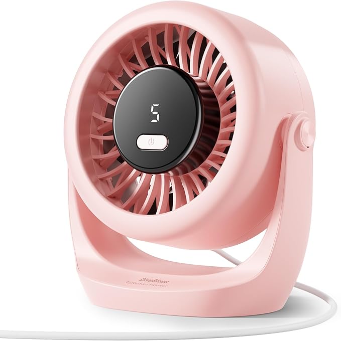 Diveblues USB Desk Turbo Fan, Ultra-Quiet Mini Desk Fan, Powerful Wind, LED Display, 5 Speed, 360° Rotating Small Portable Fan for Home, Office and Outdoor Cool Tech Gadgets - TurboBreeze