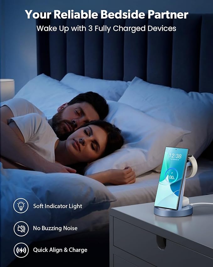 Wireless Charger for Samsung: 3 in 1 Wireless Charging Station for Samsung Galaxy Watch 8 7 6 5 4 3 Pro Classic Galaxy Buds - Charger Dock Stand for S26 S25 S24 Ultra S23 S22 S21 Note Z Fold Android