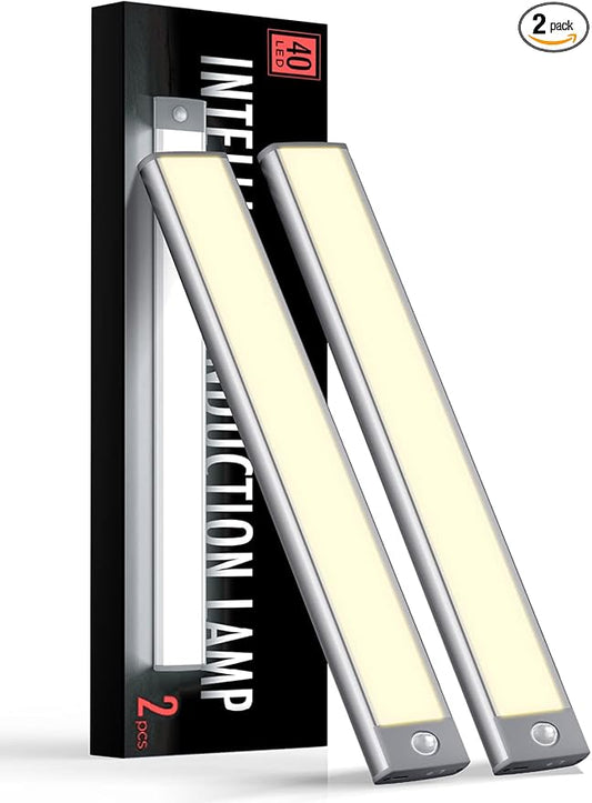 Under Cabinet Lights, Rechargeable battery operated lighting , Wireless Motion Sensor Light indoor,4 Modes Night Light, Stick-On Magnetic Closet Lights for Kitchen, Hallway(2 Pack 40LED warm light)