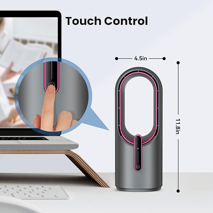 Desk Fan Bladeless, 11.8 Inch Office Fan Small, Quiet, 3 Speed Adjustment, Touch Control, Easy to Clean, Desk Fans Small Quiet, Ideal for Office, Living Room, Bedroom