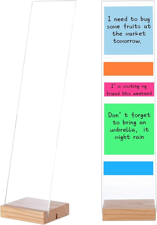 Monitor Memo Board with Removable Wooden Base Acrylic Portable Sticky Note Holder for Computer Monitors Office Desk Accessories, No Screen Damage, Fits Any Laptop and Desktop (2 Pcs)