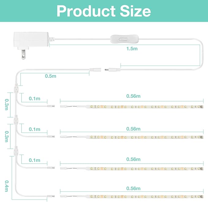WOBANE LED Shelf Light, LED Closet Light Kit, 4PCS 20inch Pre-Cut Strip Bars, Designed for Shelves,Display Case, Bookshelf, in Cabinet Lighting, 6000K White
