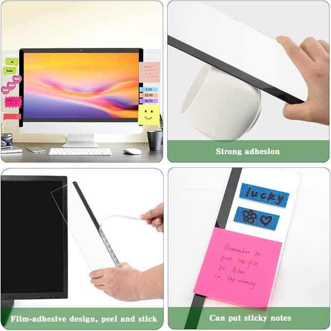Office Desk Accessories 2pcs Computer Monitor Memo Board Message Board Transparent Acrylic Side Panel Sticky Note Board Left and Right Computer Note Board Suitable for Women Work Form Home Office