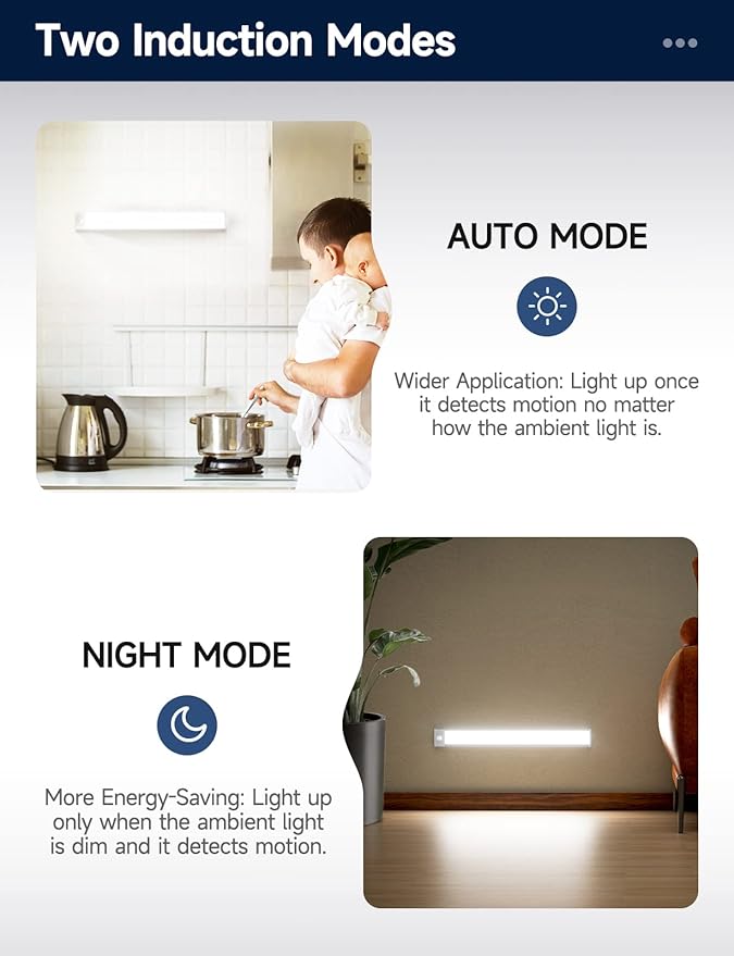 Under Cabinet Lights, Rechargeable battery operated lighting , Wireless Motion Sensor Light indoor,4 Modes Night Light, Stick-On Magnetic Closet Lights for Kitchen, Hallway(2 Pack 40LED warm light)