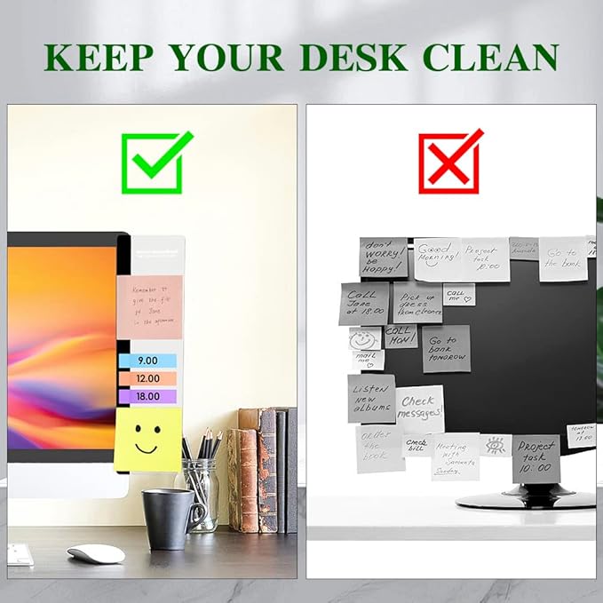 Office Desk Accessories 2pcs Computer Monitor Memo Board Message Board Transparent Acrylic Side Panel Sticky Note Board Left and Right Computer Note Board Suitable for Women Work Form Home Office