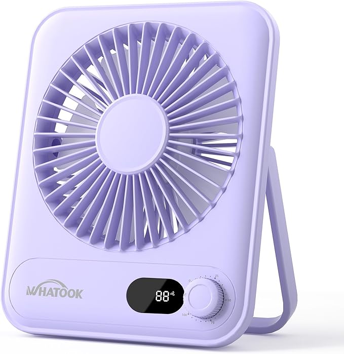 WHATOOK Small Desk Fan Personal Fans: 5000mah 25 Hours Battery Office Quiet Mini Desktop Fan Portable Rechargeable Travel Essentials (Purple, 2000 mAh)