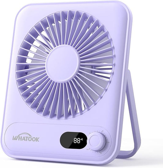 WHATOOK Small Desk Fan Personal Fans: 5000mah 25 Hours Battery Office Quiet Mini Desktop Fan Portable Rechargeable Travel Essentials (Purple, 2000 mAh)