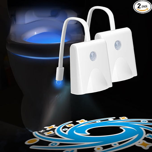 LAVAED 2 PACK Motion Sensor Night Light Indoor 16 Color Changing,LED Toilet light Activated Projection Nightlight Rechargeable Toilet Bowl Light Waterproof Cool Gadget for Bathroom Decor Perfect Gifts