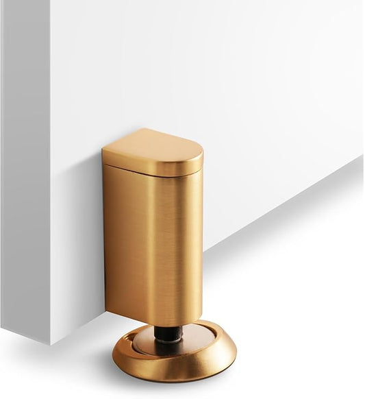 Windproof Magnetic Door Stoppers, 0-0.78" Stroke Doorstop, No-Hole Floor Door Stop with Adhesive and Screws to Keep Door Open, Gold, 1 Pack
