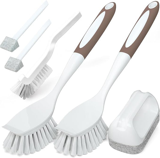 Holikme Cleaning Brush Set, Scouring Pad for Cleaning, Groove Gap Brushes for Pot, Pan, Kitchen Sink, Wire Brushes (Brown)