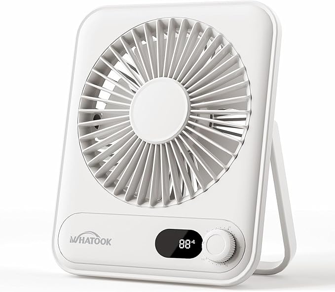 WHATOOK Small Desk Fan Personal Fans: 5000mah 25 Hours Battery Office Quiet Mini Desktop Fan Portable Rechargeable Travel Essentials (White, 2000 mAh)