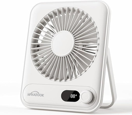 WHATOOK Small Desk Fan Personal Fans: 5000mah 25 Hours Battery Office Quiet Mini Desktop Fan Portable Rechargeable Travel Essentials (White, 2000 mAh)