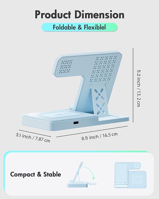 Wireless Charger Stand Charging Station: 3 in 1 Charger Stand Multiple Devices for Apple - iPhone 17 16e 16 15 14 Pro Max 13 12 - Watch 11 10 9 8 7 6 5 4 3 2 SE and Ultra Series-Airpods 4 3 Pro, Blue