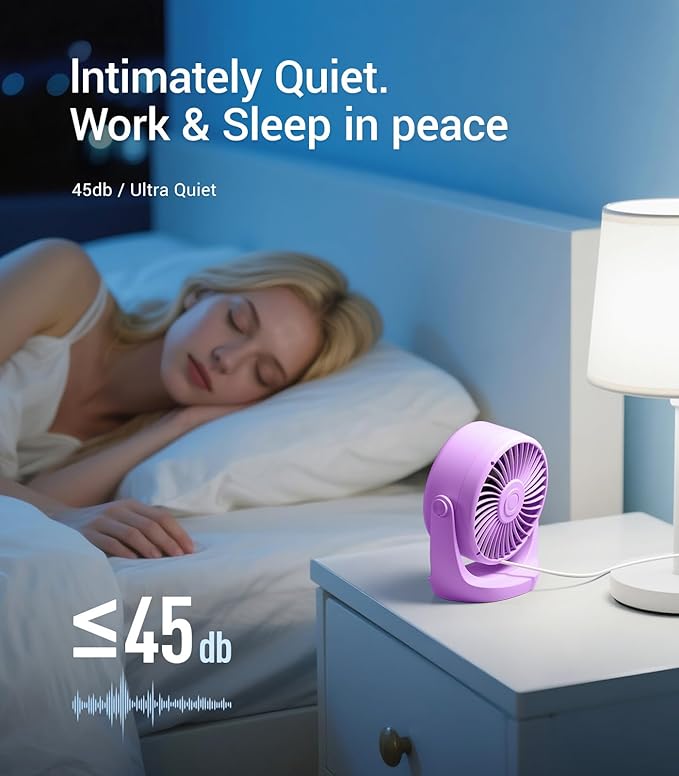 Diveblues USB Desk Turbo Fan, Ultra-Quiet Mini Desk Fan, Powerful Wind, LED Display, 5 Speed, 360° Rotating Small Portable Fan for Home, Office and Outdoor Cool Tech Gadgets - TurboBreeze