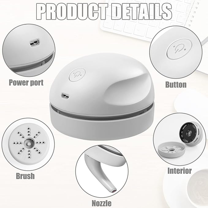 prowithlin Desktop Vacuum Cleaner USB Charging with Vacuum Nozzle Cleaning Brush, Detachable Design & Portable Mini Table Dust Vaccum Cleaners, Cleaning Dust, Crumbs, Piano, Computer, Car Etc(Gray)