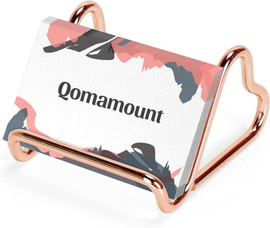 Qomamount Business Card Holder,Cute Heart-Shaped Metal Card Display Stand,Vertical Desktop Name Card Organizer,Small Phone Stand & Photo Holder for Office,Wedding,Reception,Exhibition(Rose gold)
