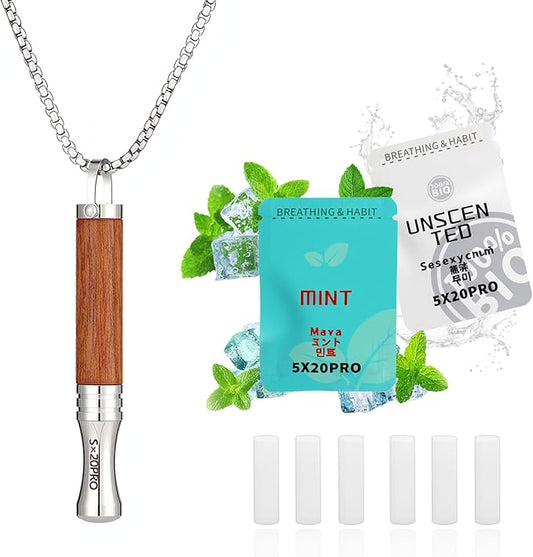 Breathe Free Necklace with Mint Filter, Anxiety & Stress Relief Breath Tool for Meditation, Quit Smoking & Vaping Tool with Air Filter, Anxiety Relief Breathing Tool (Rosewood)