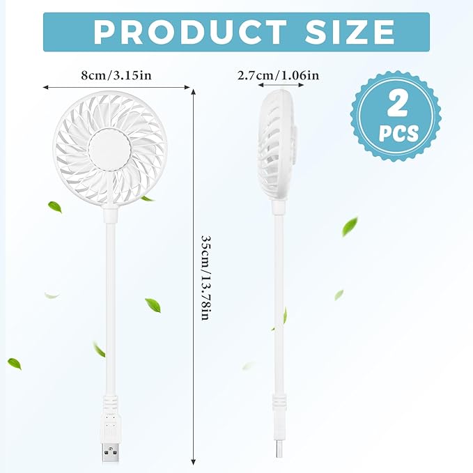 2 Pcs USB Fan Mini Portable Fan for 360 Degree Rotation USB Desk Fan Small Personal Fan Compatible with All USB Outputs Such as Laptop/Power Bank/Plug for Travel Commute Office Camping