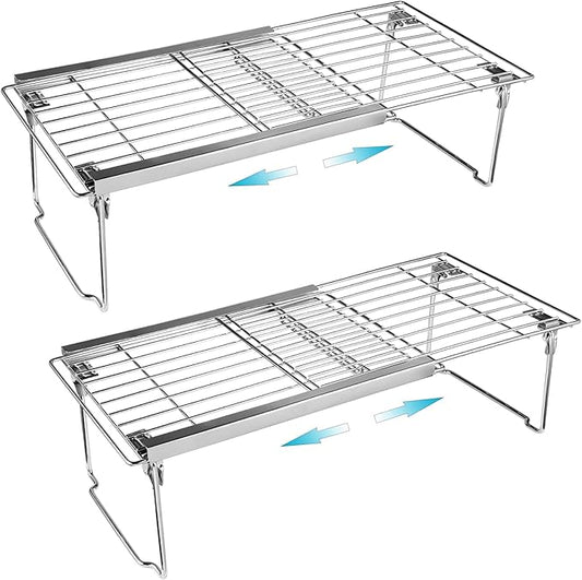 Orgneas Expandable Cabinet Shelf Organizer, Adjustable Freezer Shelf 15.8"-22" Thickened Heavy Duty Organizer and Storage Shelves for Kitchen Cabinet Pantry Refrigerator, 2 Pcs
