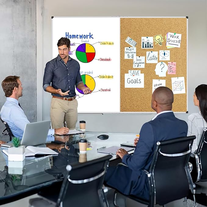 XBoard Extra Large Magnetic White Board and Bulletin Corkboard Combination, 72 x 40 Inch Foldable Dry Erase & Cork Combo Board for Wall with Aluminum Frame, 6' x 3' Notice Memo Board Pin Vision Board