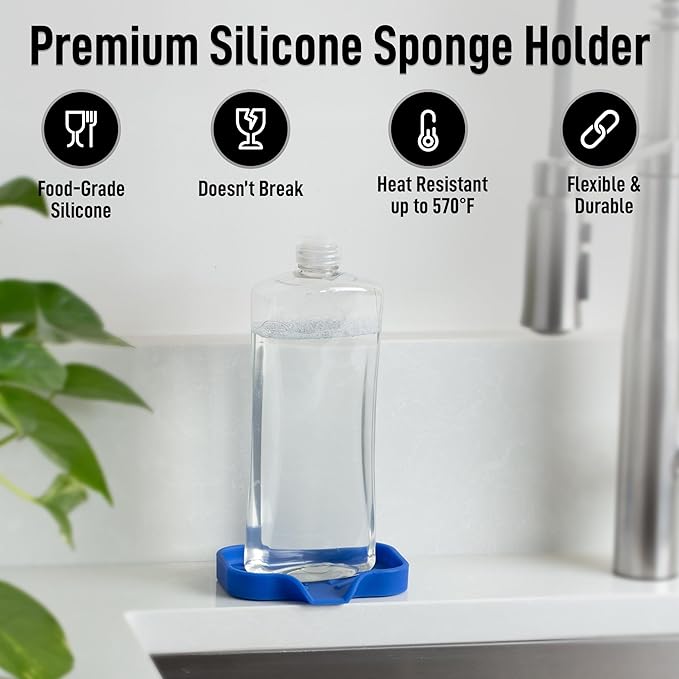 Zulay Kitchen Small Silicone Sponge Holder (4.9x3.3”) – Space-Saving Sink Organizer Tray for Sponge, Soap, Brush & More – Compact Non-Slip Dish for Kitchen & Bathroom (Turkish Sea)