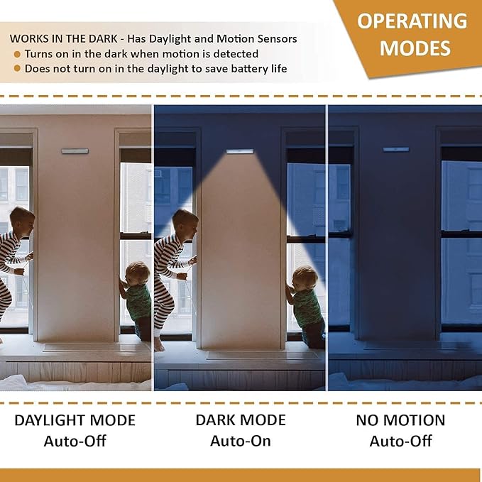 VYANLIGHT Under Cabinet Lighting – Motion Sensor Closet Lights, Battery Operated LED Strip Light Bar, Stick-On Wireless Indoor Lights for Kitchen, Pantry, Hallway, Stairs, 4 Pack