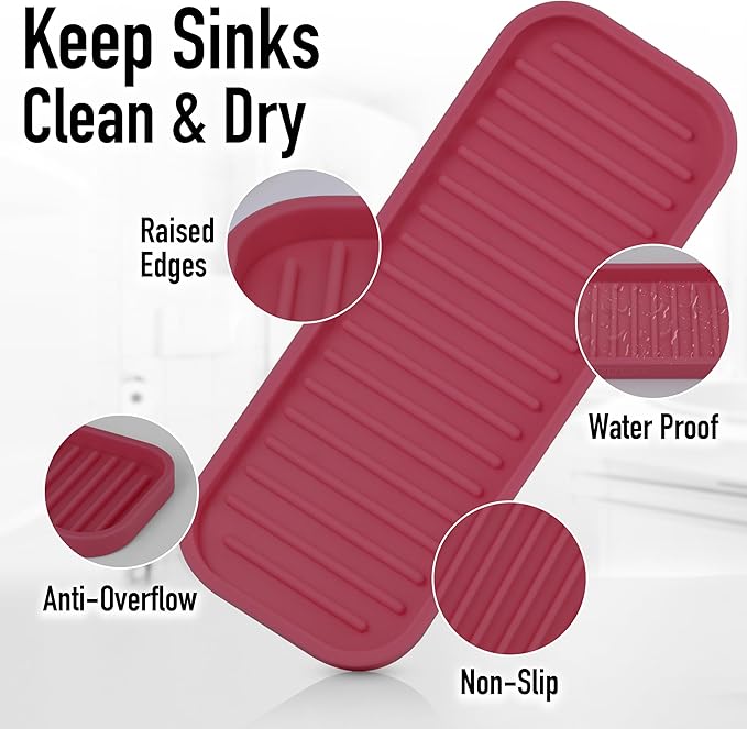 Zulay Kitchen (9x3.5) Silicone Sponge Holder for Kitchen Sink - Flexible Multipurpose Soap Tray - Sink Organizer for Kitchen, Bathroom, Makeup, Trinkets & More (Wine Red)