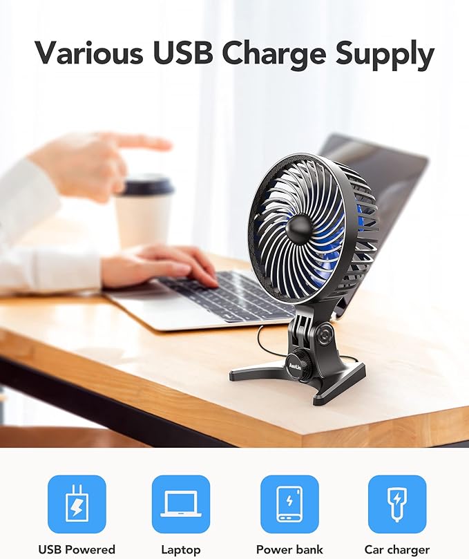 USB Desk Fan, Small Fans with CVT Variable Speeds, Strong Cooling Airflow, Quiet Portable, Desktop Mini Personal Table Fan for Room, Home, Office, Bedroom, Blue Black